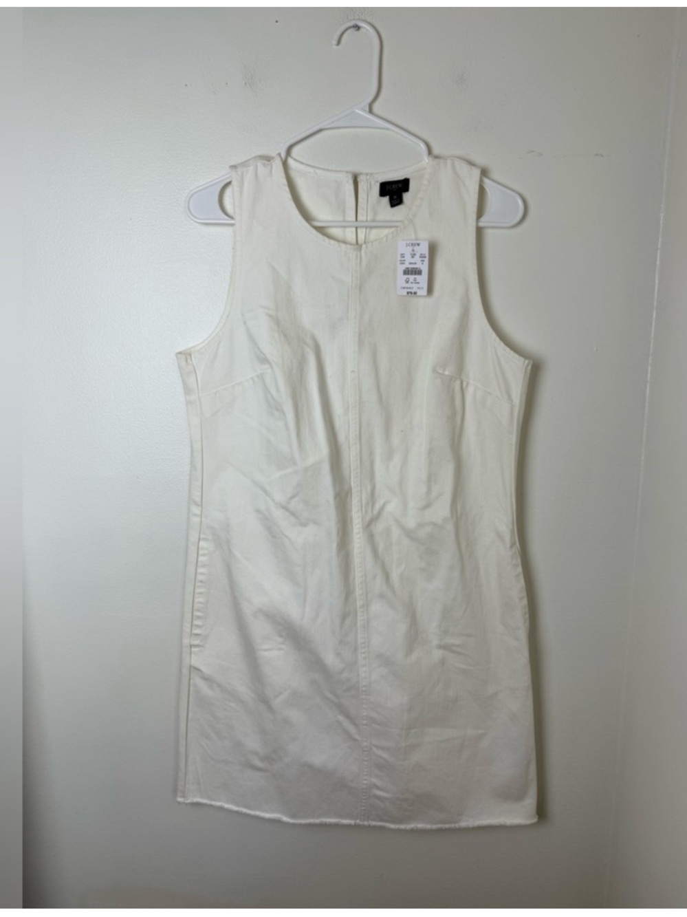 NWT J. Crew White Denim Sleeveless Shift Dress with Raw Hem
